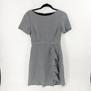 ✅ Eliza J Houndstooth Ruffle Sheath Dress SIZE 4 BLACK/WHITE‎